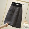 Women's Skirt A Line Knee-length High Waist Skirts Pocket Solid Colored Office / Career Street Winter Polyester Tweed Elegant Vintage Fashion Black Coffee Gray