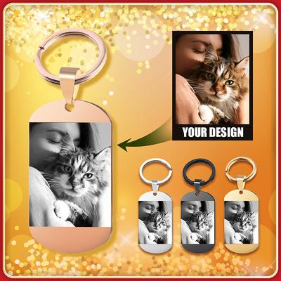 Personalized Photos Steel Keychain Double Sided, Engraved Tag Photos Text Logo Stainless Steel Key Chain women/men Custom made