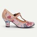 Women's Heels Pumps Ladies Shoes Valentines Gifts Mary Jane Handmade Shoes Party Outdoor Valentine's Day Floral Kitten Heel Round Toe Elegant Vintage Leather Buckle Pink