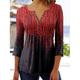 Women's Plus Size Shirt Tunic Henley Shirt Blouse Color Gradient Daily Weekend Button Print Flowing tunic Red 3/4 Length Sleeve Streetwear Casual V Neck