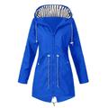 Women's Raincoat Waterproof Hooded Trench Coat Lined Windbreaker Outdoor Hiking Jacket Drawstring Plain Fashion Outerwear Long Sleeve Fall Navy S