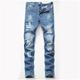 Men's Jeans Trousers Denim Pants Pocket Ripped Straight Leg Plain Wearable Outdoor Daily Holiday Cotton Blend Basic Fashion Blue Micro-elastic