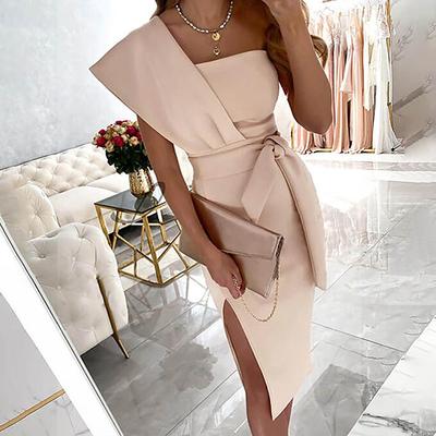 TS Sheath Cocktail Dresses Elegant Dress Wedding Guest Prom Tea Length Sleeveless One Shoulder Stretch Fabric with Slit Pure Color Strappy 2025