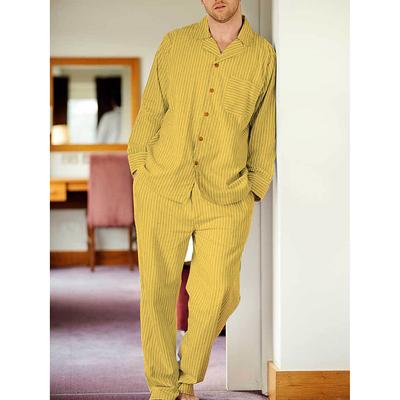 Men's Loungewear Sleepwear Pajama Set Pajama Top and Pant 2 Pieces Plaid Stripe Stylish Casual Comfort Home Daily Cotton Comfort Lapel Long Sleeve Shirt Pant Drawstring Elastic Waist Spring Fall