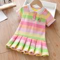 Kids Girls' Dress Rainbow Stripe Short Sleeve Outdoor Pleated Active Fashion Cute Cotton Knee-length Casual Dress A Line Dress Summer Dress Summer Spring 3-7 Years Yellow Blue