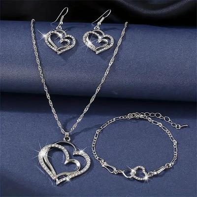 Jewelry Set 3pcs Alloy 1 Necklace Earrings Bracelets Women's Vintage Fashion Simple Geometrical Heart Geometric Jewelry Set For Wedding Party Special Occasion