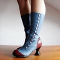 Women's Boots Button Boots Plus Size Heel Boots Outdoor Daily Solid Color Color Block Mid Calf Boots Winter Lace Kitten Heel Round Toe Elegant Vintage Casual Walking PU Zipper Red Blue Brown