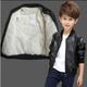 Ulknn Baby Boys Pu Jackets Threaded Round Neck Jacket Autumn And Winter Plus Velvet Thickening All Season