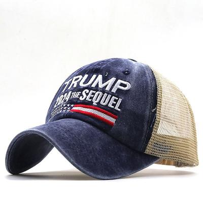 Trump Hat 2024 American Presidential Hat Men's Baseball Cap Men and Women Trucker Hat Black Navy Blue Cotton Adjustable Embroidered Washed Mesh Trucker Hat