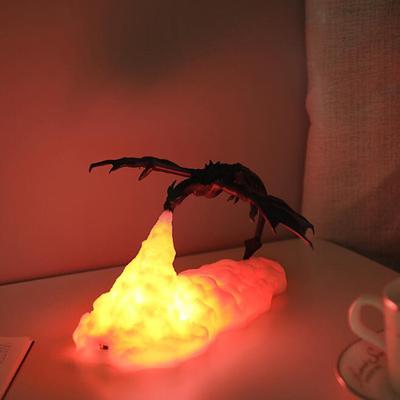 Fire Dragon Lamp Light 3D Printed Night Light LED Moon Light Gift for Boys and Girls Bedroom Kids Room with USB Rechargeable