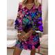 Women's Floral Dress Summer Dress Graphic Floral Print V Neck Flared Sleeve Mini Dress Fashion Classic Daily Holiday 3/4 Length Sleeve Loose Fit Pink Purple Summer Spring S M L XL XXL