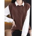 Women's Sweater Vest Crew Neck Cable Knit Polyester Oversized Fall Winter Short Daily Going out Weekend Stylish Casual Soft Sleeveless Solid Color Coffee color Black Camel M L XL