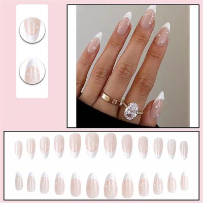 24pcs White French Point Drill Water Drop Armor Broken Diamond Wear Armor Pearl Wear Nail Patch Almond Armor