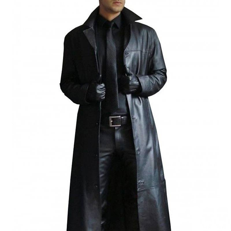 Men's Faux Leather Jacket Winter Coat Faux Leather Trench Coat Transition Jacket Trench Coat Business Casual Artificial Leather Windproof Outerwear Clothing Apparel Chic Modern Single Breasted