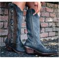 Women's Boots Cowboy Boots Suede Shoes Slouchy Boots Outdoor Daily Solid Color Knee High Boots Winter Tassel Button Block Heel Round Toe Elegant Vintage Walking Suede Zipper Black Blue Green