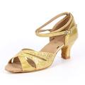 Women's Latin Shoes Ballroom Shoes Salsa Shoes Line Dance Sparkling Shoes Sandal Glitter Chunky Heel Buckle Silver Blue Gold / Sparkling Glitter / Suede / Sparkling Glitter