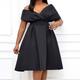 Women's Little Black Dress Cocktail Dress Plus Size Curve Party Dress Solid Color V Neck Short Sleeve Spring Fall Formal Prom Dress Knee Length Dress Party Dress / Party Dress