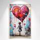 Girl with heart balloon Canvas Art Hand-painted Colorful Figures Painting Banksy Style Graffiti Canvas Wall Art Canvas for Home Wall Decor No Frame