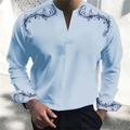 Scroll Grass Pattern Men's Business Italian Style 3D Printed Henley Shirt Daily Wear Going out Spring Summer V Neck Long Sleeve Black, White, Pink S, M, L 4-Way Stretch Fabric Shirt