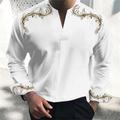 Scroll Grass Pattern Men's Business Italian Style 3D Printed Henley Shirt Daily Wear Going out Spring Summer V Neck Long Sleeve Black, White, Pink S, M, L 4-Way Stretch Fabric Shirt