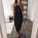 Women's Casual Dress Summer Dress Plain Dress Long Dress Maxi Dress Split Date Bohemia Boho Spaghetti Strap Sleeveless Black White Blue Color