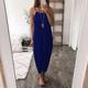 Women's Casual Dress Summer Dress Plain Dress Long Dress Maxi Dress Split Date Bohemia Boho Spaghetti Strap Sleeveless Black White Blue Color