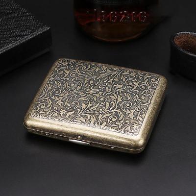 20 Sticks of Cigarette Case with Both Sides Open to Support Generation of Bronze Condensed Flower Metal Flip-top Carved Cigarette Case