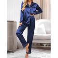Women's Satin Silk Lounge Sets Satin Pajama Sets Pure Color Fashion Casual Comfort Home Daily Bed Satin Breathable Lapel Long Sleeve Shirt Pant Button Pocket Summer Fall Black White