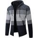 Men's Cardigan Sweater Zip Sweater Fleece Sweater Ribbed Knit Knitted Color Block Hooded Warm Ups Modern Contemporary Daily Wear Going out Clothing Apparel Fall Winter Navy Blue Red White S M L