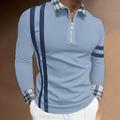 Men's Polo Shirt Golf Shirt Outdoor Work Standing Collar Long Sleeve Sports Fashion Plaid / Check Patchwork Braided All Seasons Slim White Blue Polo Shirt