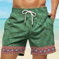 Men's Board Shorts Swim Shorts Swim Trunks Drawstring with Mesh lining Elastic Waist Graphic Prints Geometry Quick Dry Short Casual Daily Holiday Vintage Ethnic Style Wine Brown Micro-elastic