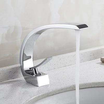 Brass Bathroom Sink Mixer Faucet, Silvery Single Handle One Hole Basin Taps Chrome Finish Bathroom Faucet with Hot and Cold Water