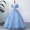 Ball Gown Quinceanera Dresses Princess Dress Performance Sweet 16 Floor Length Short Sleeve Square Neck Polyester with Pearls Appliques 2024