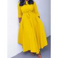Women's Plus Size Curve Casual Dress Swing Dress Solid Color Long Dress Maxi Dress 3/4 Length Sleeve Lace up Pocket Crew Neck Fashion Daily Yellow Red Spring Summer L XL XXL 3XL