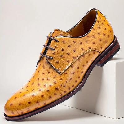 Men's Ostrich Leather Derby Shoes - Luxury Formal Dress Shoes for Business and Special Occasions