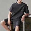 Men's Loungewear Pajama Set Pajama Top and Shorts 1 set Plaid Letter Stylish Casual Home Daily Bed Cotton Breathable Soft Short Sleeve T shirt Tee Shorts Pocket Elastic Waist Spring Summer Black White