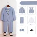 6 Pieces Kids Boys Suit Blazer Outfit Solid Color Long Sleeve Button Set Formal Cool Fall Winter 7-13 Years Gray 5-piece set (jacket vest trousers bow tie Blue 6-piece set (shirt jacket