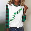 Women's T shirt Tee Shamrock Holiday Grass Green Light Green Army Green Print Long Sleeve Fashion Round Neck Regular Fit Spring Fall