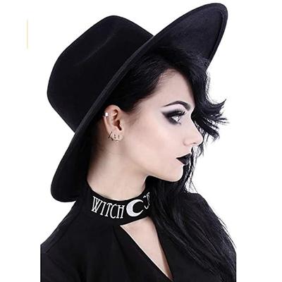 Punk Gothic Wide Brim Hat Fedora Hat Witchy Stiff Women's Fashion Accessory Black Wool Wide Brim Steampunk Witch Hat