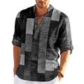 Men's Shirt Plaid / Check Patchwork Graphic Prints Geometry Stand Collar KhakiKhaki Black White Yellow Light Green Outdoor Street Long Sleeve Print Clothing Apparel Fashion Streetwear Designer Casual