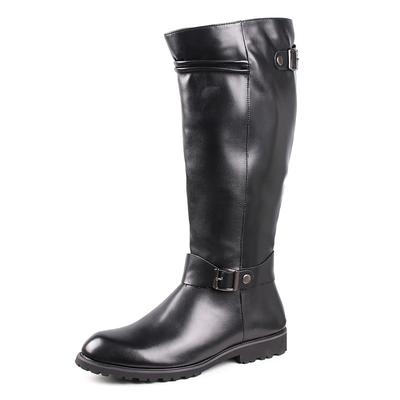 Men's Brown Knee-High Riding Boots – Faux Leather with Buckle Detail and Zipper Closure for Casual and Equestrian Style