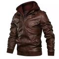 Men's Faux Leather Jacket Hoodie Jacket Biker Jacket Motorcycle Jacket Thermal Warm Windproof Rain Waterproof Outdoor Daily Zipper Stand Collar Sporty Casual Jacket Outerwear Solid Color Pocket Black