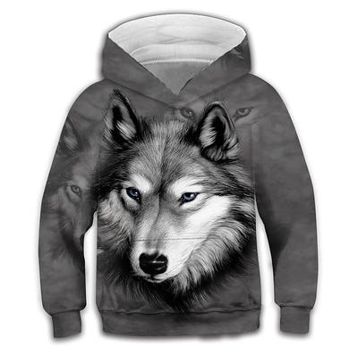 Boys 3D Animal Wolf Hoodie Long Sleeve 3D Print Spring Active Sports Fashion Kids 3-12 Years Outdoor Daily Indoor Regular Fit