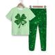 St. Patrick Girls' 3D Four Leaf Clover Tee Pants Pajama Sets Short Sleeve 3D Print Summer Spring Fall Active Fashion Cute Polyester Kids 4 years Crew Neck Home Causal Indoor Regular Fit