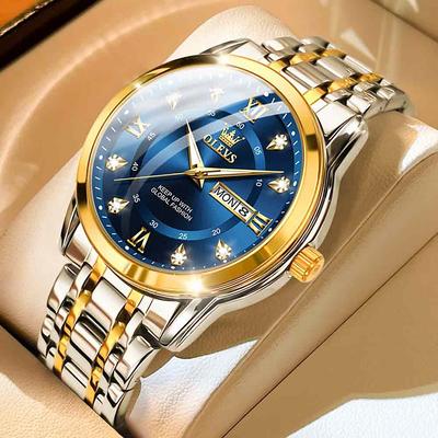 OLEVS Quartz Watch for Men Luxury Diamonds Gold Watch Waterproof Luminous Stainless steel Business Men's Quartz Watch Mens Watch Father's Day Gifts