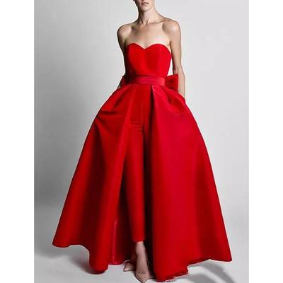 Jumpsuits Elegant Dress Wedding Guest Detachable Sleeveless Sweetheart Pocket Satin with Bow(s) Overskirt 2025