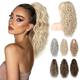 Ponytail Extension Claw Clip In Ponytail Extensions Multi Layered Long Wavy Curly Ponytail Clip On Fake Hair Soft Natural Synthetic Hairpieces for Women Daily - Ash Blonde with Highlights