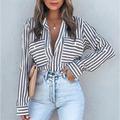 Women's Shirt Blouse Striped Office Work Business Button Pocket Print Black Long Sleeve Streetwear Casual Shirt Collar Spring Fall