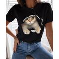 Women's T shirt Tee 100% Cotton Funny Tee Shirt Black White Graphic Cat Print Short Sleeve Casual Daily Basic Round Neck Regular 100% Cotton 3D Cat S