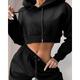 Women's Crop Top Hoodie Tracksuit Pants Sets Solid Color Causal Patchwork Drawstring Black Long Sleeve Sportswear Hooded Fall Winter